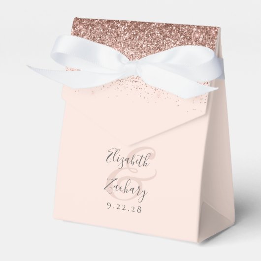 モダン赤面ピンクローズ金ゴールド結婚グリッター フェイバーボックス (正面サイド)