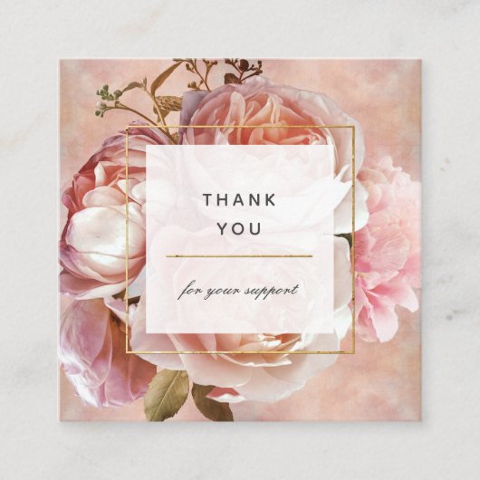 モダン赤面ピンクローズ&牡丹ありがエレガントとう スクエア名刺 (正面)