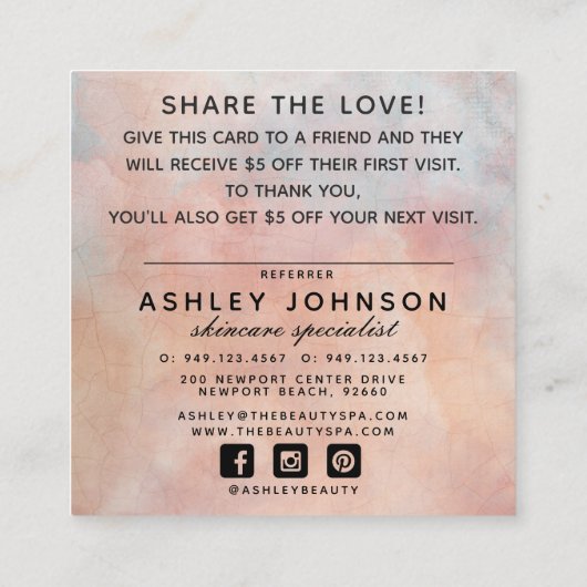 モダン赤面ピンクローズ&牡丹リフエレガントラル スクエア名刺 (裏面)