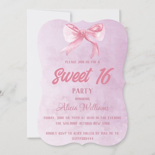 モダン赤面ピンクローズSweet sixteen16誕生日 招待状 (正面)