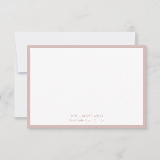 モダン赤面ピンク先生ありがとうノートカード (正面)