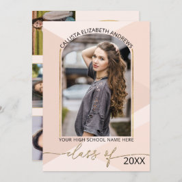 モダン赤面ピンク幾何学写真卒業 案内状