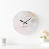 モダン赤面ピンク抽象芸術アートのスクリプト名 ラージ壁時計 (ホーム)