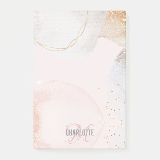 モダン赤面ピンク抽象芸術モノグラム名post-it n ポストイット (正面)