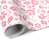 モダン赤面ピンク春花柄 ラッピングペーパー (ロールコーナー)
