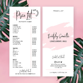 モダン赤面ピンク水彩サロンロゴ価格表 ラックカード