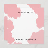 モダン赤面ピンク水色ベビー発表 招待状 (正面/裏面)