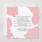 モダン赤面ピンク水色ベビー発表 招待状 (裏面)