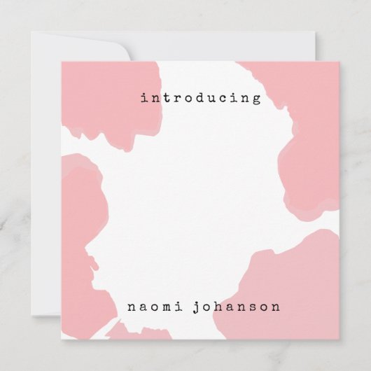 モダン赤面ピンク水色ベビー発表 招待状 (正面)