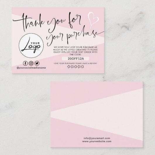 モダン赤面ピンク注文ありがとう名刺 名刺 (正面/裏面)