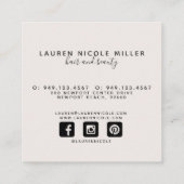 モダン赤面ピンク白と黒のスクリプトイニシャル スクエア名刺 (裏面)