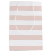 モダン赤面ピンク白はっきりしたガーリーストライプシック ミディアムペーパーバッグ (正面)