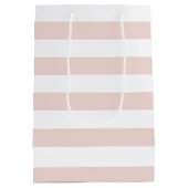 モダン赤面ピンク白はっきりしたガーリーストライプシック ミディアムペーパーバッグ (裏面)
