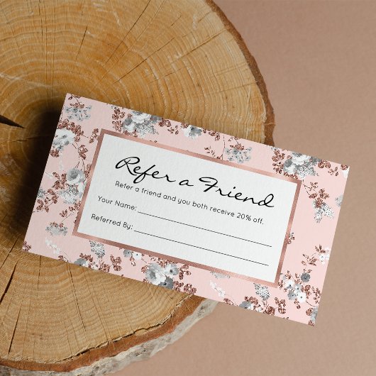 モダン赤面ピンク白バラ金ゴールドグリッターフローラ 紹介カード