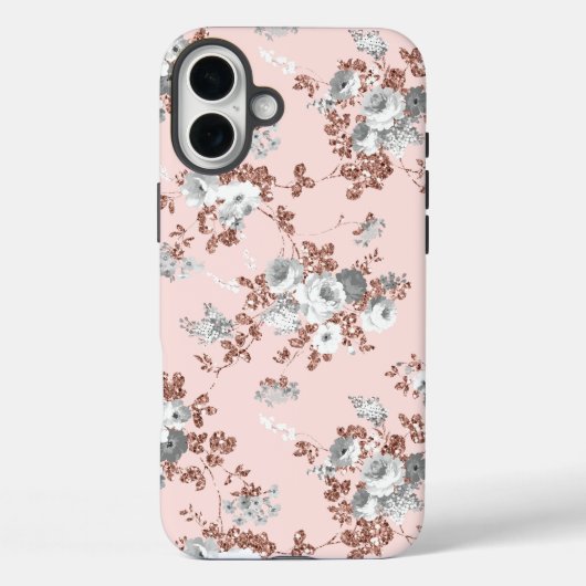 モダン赤面ピンク白バラ金ゴールドグリッターフローラ Case-Mate iPhoneケース (裏面)