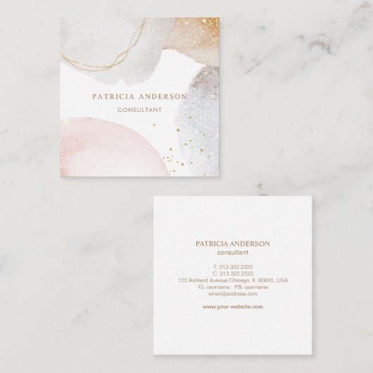 モダン赤面ピンク白色抽象芸術水色 スクエア名刺 (正面/裏面)