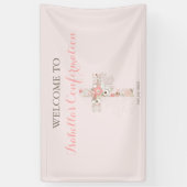 モダン赤面ピンク確認フローラのクロス名 横断幕 (縦)