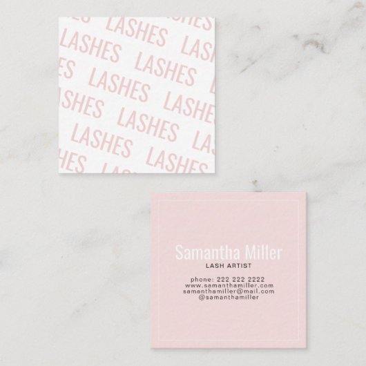 モダン赤面ピンク繰返し文字模様まばたき スクエア名刺 (正面/裏面)