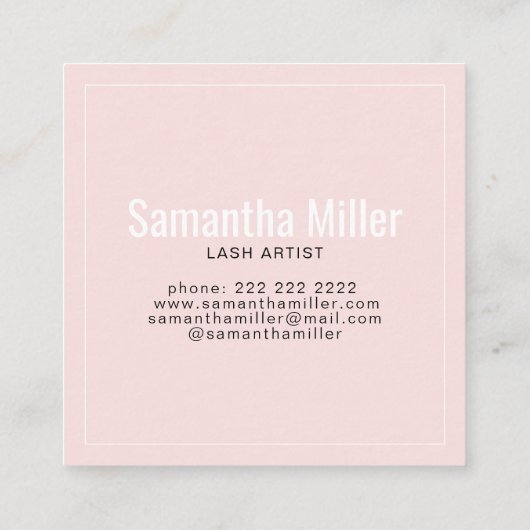 モダン赤面ピンク繰返し文字模様まばたき スクエア名刺 (裏面)