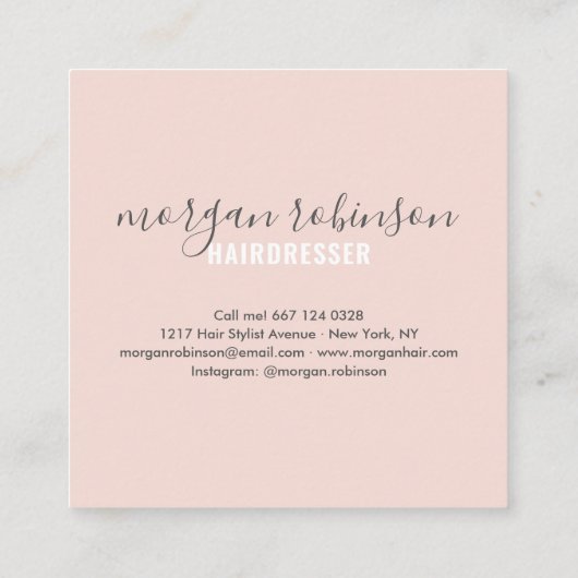 モダン赤面ピンク美容師の署名写真 スクエア名刺 (裏面)