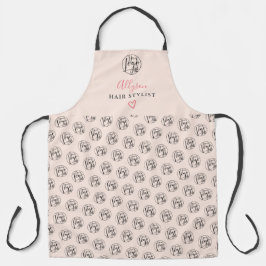 モダン赤面ピンク美容師ロゴパターンブランド エプロン
