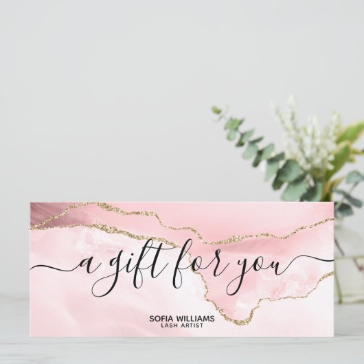 モダン赤面ピンク証明書ギフトカード追加ロゴ (スタンド正面)