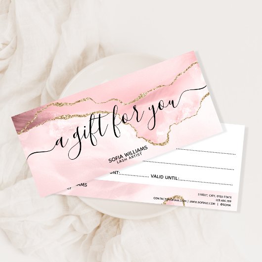 モダン赤面ピンク証明書ギフトカード追加ロゴ