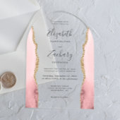 モダン赤面ピンク金ゴールドアガテアー結婚チ アクリル招待状