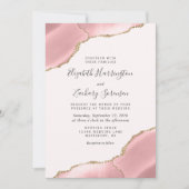 モダン赤面ピンク金ゴールドアガートコーナ結婚ーズ 招待状 (正面)