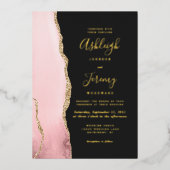 モダン赤面ピンク金ゴールドアガートダーク結婚ズ 箔招待状 (正面)