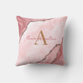 モダン赤面ピンク金ゴールドアゲートモノグラム クッション (裏面)