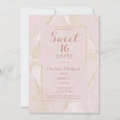 モダン赤面ピンク金ゴールドグリッターマーブルスウィート16 招待状 (正面)
