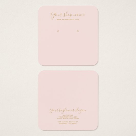 モダン赤面ピンク金ゴールドスタッドイヤリング表示正方形 (正面&裏面)