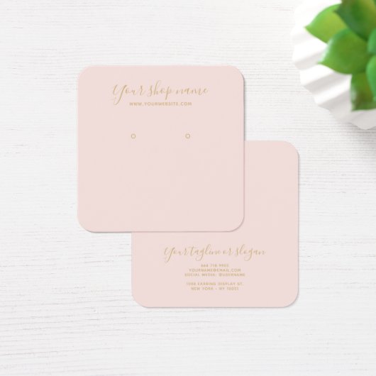 モダン赤面ピンク金ゴールドスタッドイヤリング表示正方形 (デスク)