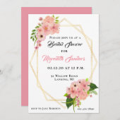 モダン赤面ピンク金ゴールドブライダルシャワー 招待状 (正面/裏面)