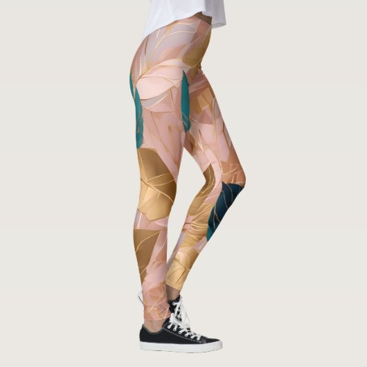 モダン赤面ピンク金ゴールドボホ葉コレクション レギンス (右)