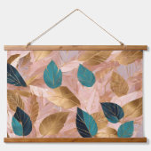 モダン赤面ピンク金ゴールドボホ葉コレクション 吊り下げ型タペストリー (正面)