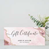 モダン赤面ピンク金ゴールド瑪瑙の証明書ギフトカード (スタンド正面)