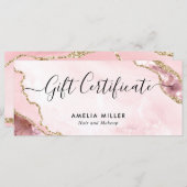 モダン赤面ピンク金ゴールド瑪瑙の証明書ギフトカード (正面/裏面)
