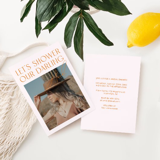 モダン赤面ピンク&オ鮮やかレンジブライダルシャワーI 招待状