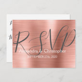 モダン赤面ピンク – バラ金ゴールドRSVP応答 インビテーションポストカード (正面/裏面)