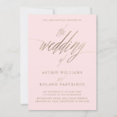 モダン赤面ピンク&フェイク金ゴールド書結婚道 招待状 (正面)