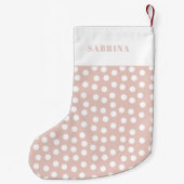 モダン赤面ピンク&ホワイト水玉模様 スモールクリスマスストッキング (裏面)