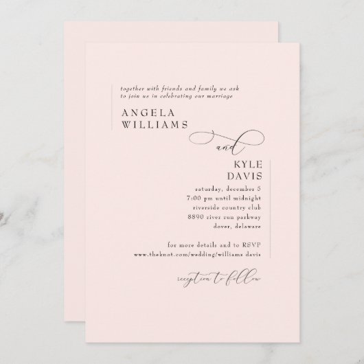 モダン赤面ピンクNo Parents結婚式招待状 招待状 (正面/裏面)