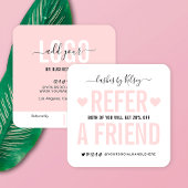 モダン赤面ピンクRefer A Friend Logo Referral スクエア名刺