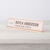 モダン赤面ピンパーソナライズされたクビジネスロゴ デスクネームプレート (正面)