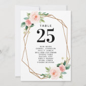 モダン赤面フローラスクリプトテーブル番号 招待状 (裏面)