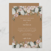 モダン赤面フローラテラコッタ結婚式招待状 招待状 (正面/裏面)