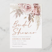 モダン赤面フローラ実在ブライダルシャワーバラ金ゴールド 箔招待状 (正面)