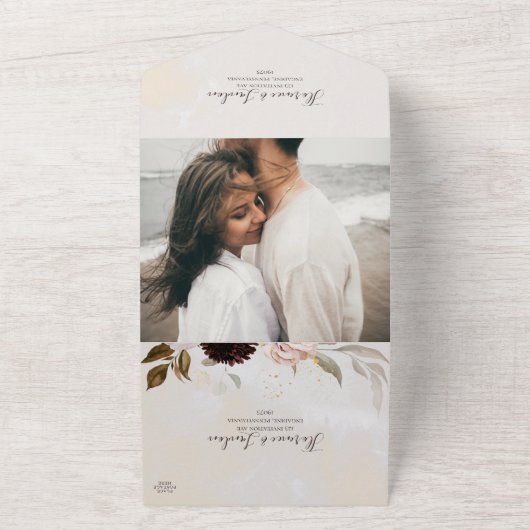 モダン赤面フローラ水彩写真シール及び送信 オールインワン招待状 (外側)